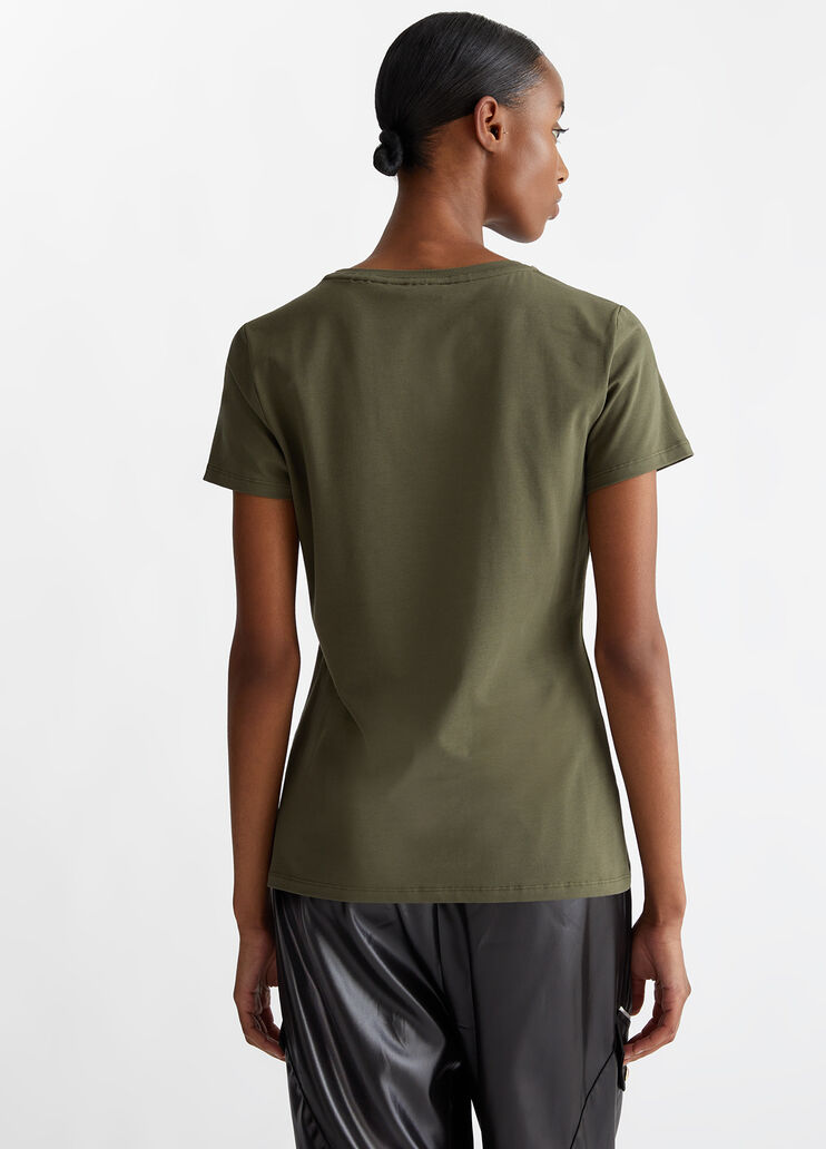 T-Shirt mit Logo und Strass Farbe Grün/Zebra | Liu Jo