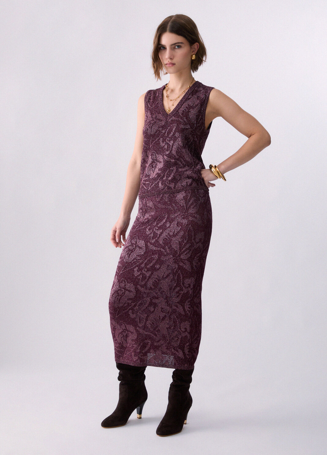 Lam&eacute; Lace Midi Skirt aubergine Liu Jo - large image number 5