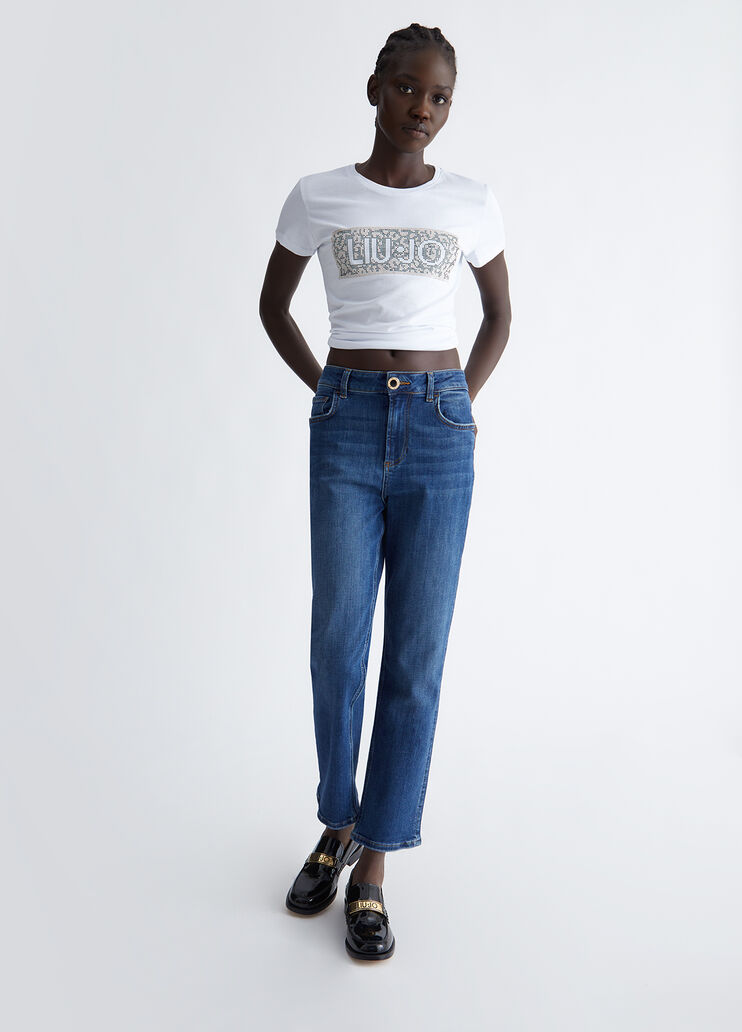 T-shirt with logo and gemstones leopard white Liu Jo - look T-shirt with logo and gemstones leopard white Liu Jo - look