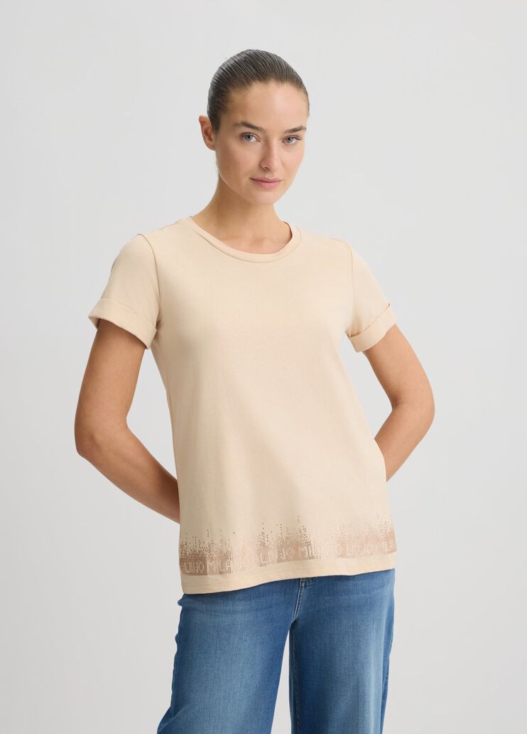 T-shirt with logo and gemstones beige/logo Liu Jo - medium T-shirt with logo and gemstones beige/logo Liu Jo - medium