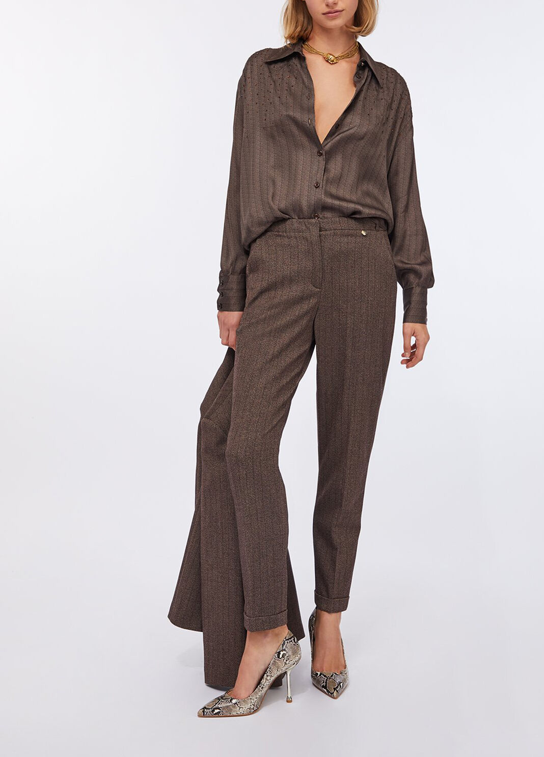Satin shirt with rhinestones dark brown Liu Jo - large image number 2