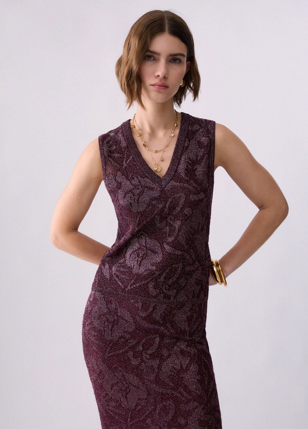 Lam&eacute; Lace Knit Top aubergine Liu Jo - large image number 0