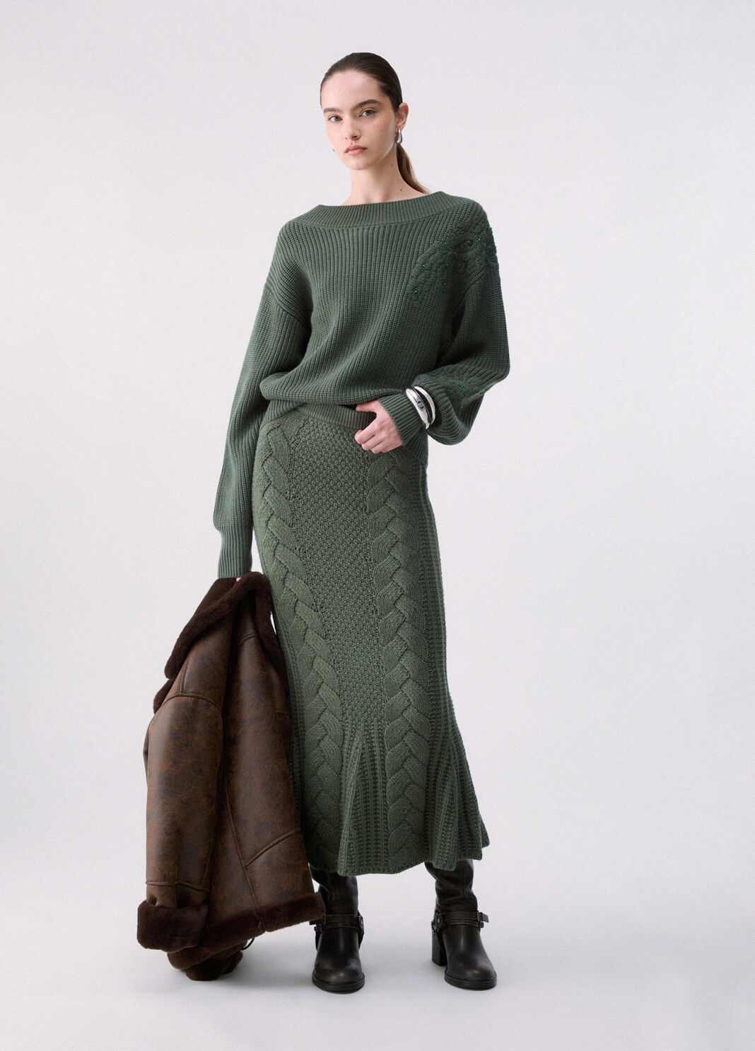 Wool Sweater with Embroidery dark green Liu Jo - large image number 5