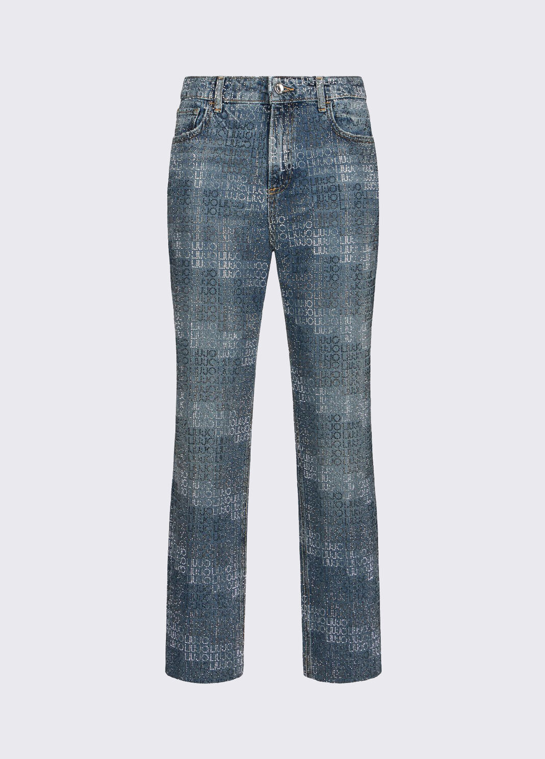 Jean droit avec strass denim bleu fonc&eacute; Liu Jo - large image number 6