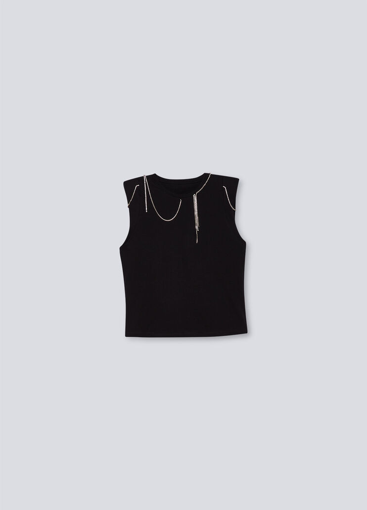 Футболка с роскошной отделкой и подплечниками чёрный Liu Jo - large image number 4