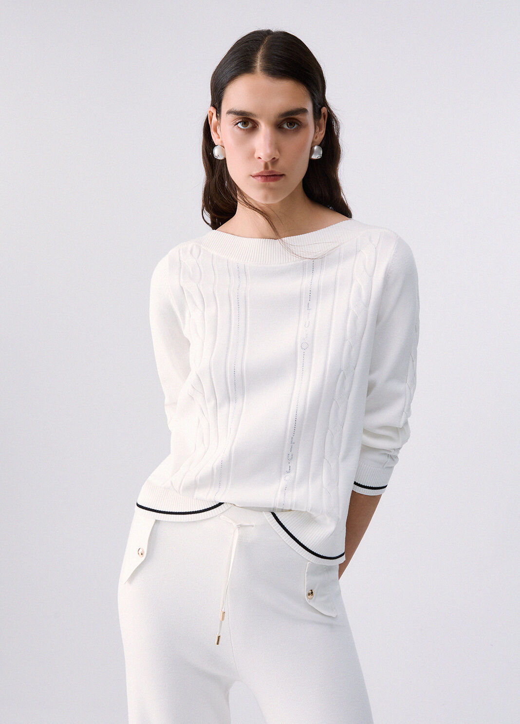 Sweater with Contrast Trim white wool Liu Jo - large image number 0