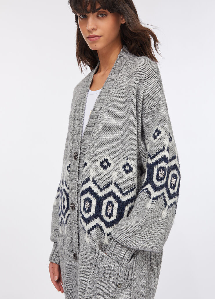 Alpaca and wool jacquard cardigan grey Liu Jo - large image number 3