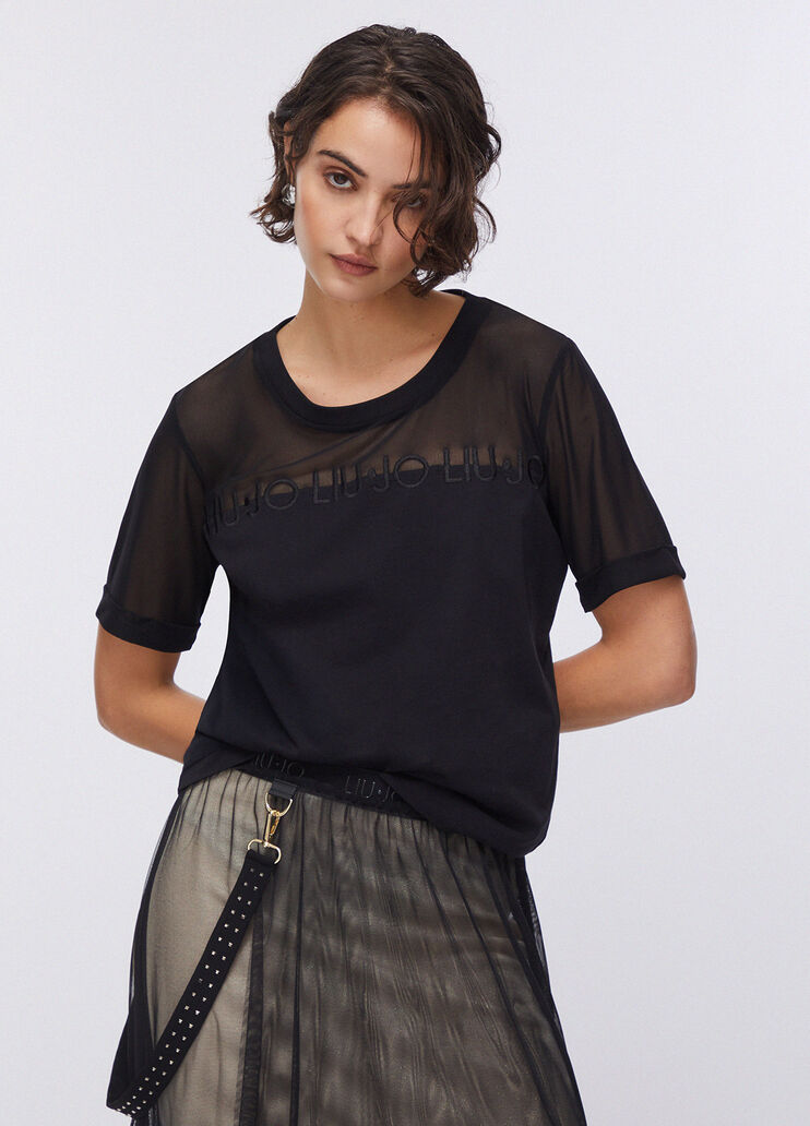 Jersey and mesh T-shirt black Liu Jo - large image number 0