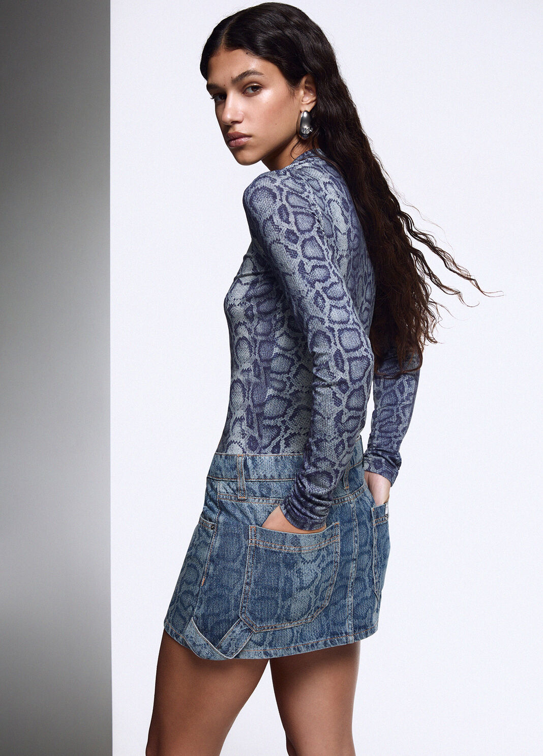 Denim Effect Crop Top blue snakeskin Liu Jo - large image number 1