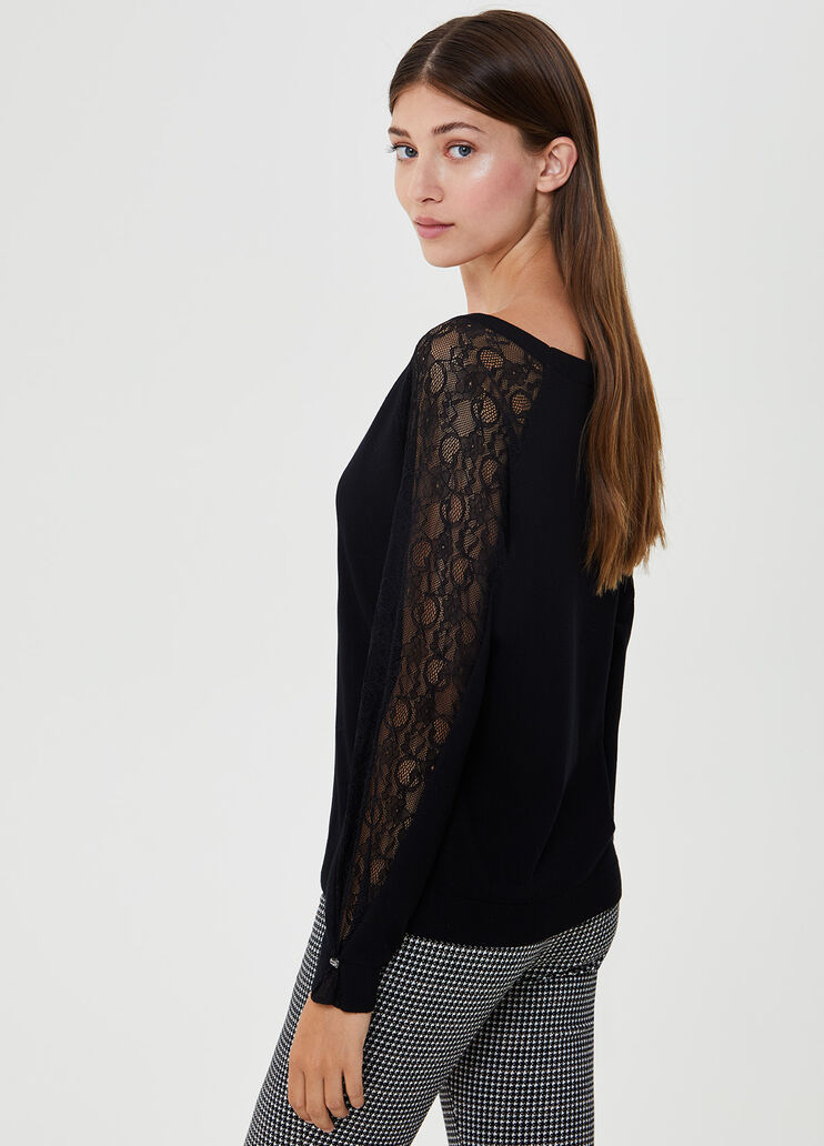 Jumper with lace insert Black Liu Jo - large image number 1 Jumper with lace insert Black Liu Jo - large image number 1