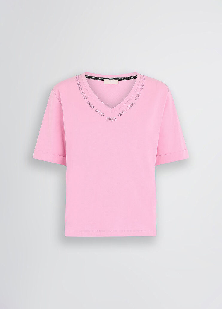 T-shirt with logo and gemstones pink Liu Jo - large image number 6 T-shirt with logo and gemstones pink Liu Jo - large image number 6