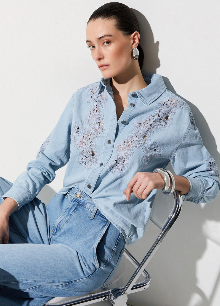 Denim shirt with lace light denim Liu Jo - medium