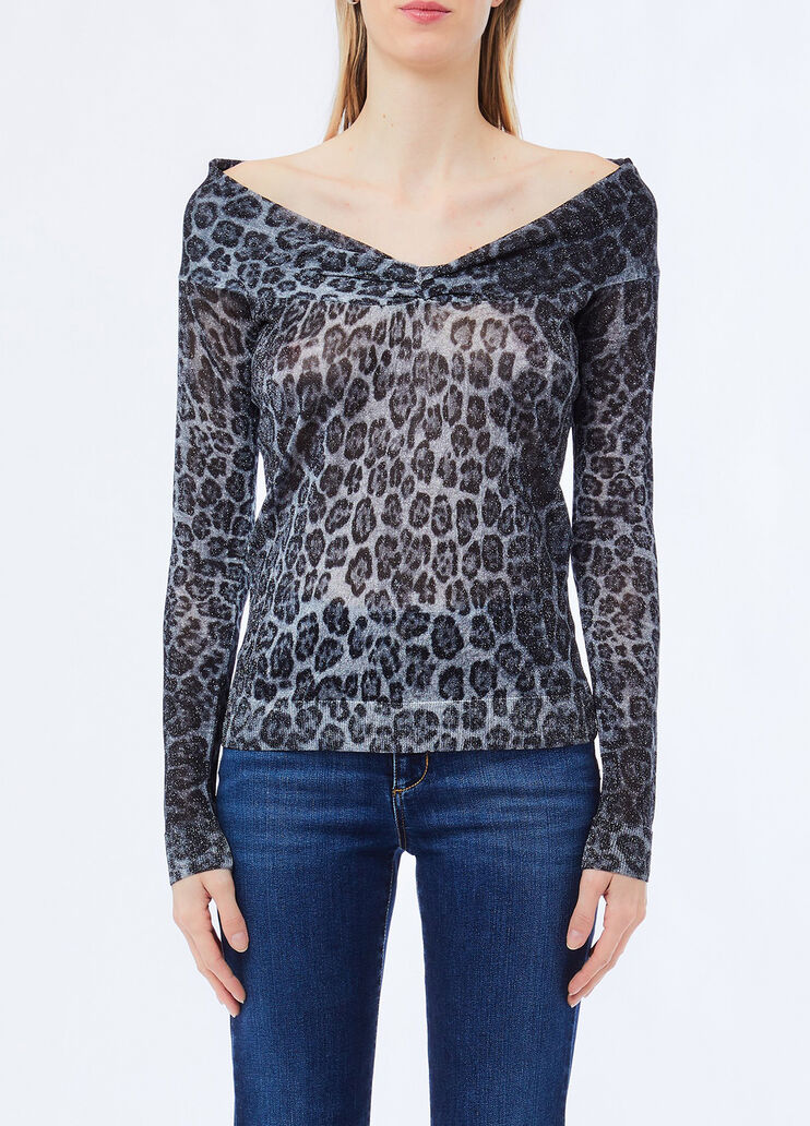 Pullover mit V-Ausschnitt Graues Animal-Muster Liu Jo - medium