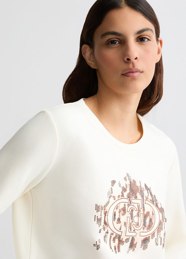 Sweatshirt with animal print and rhinestones white/animal-print Liu Jo - medium Sweatshirt with animal print and rhinestones white/animal-print Liu Jo - medium