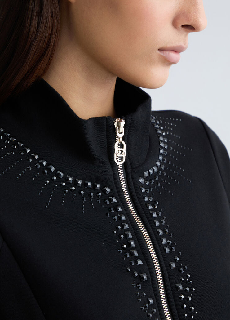 Sweatshirt with zip and rhinestones black Liu Jo - large image number 3 Sweatshirt with zip and rhinestones black Liu Jo - large image number 3