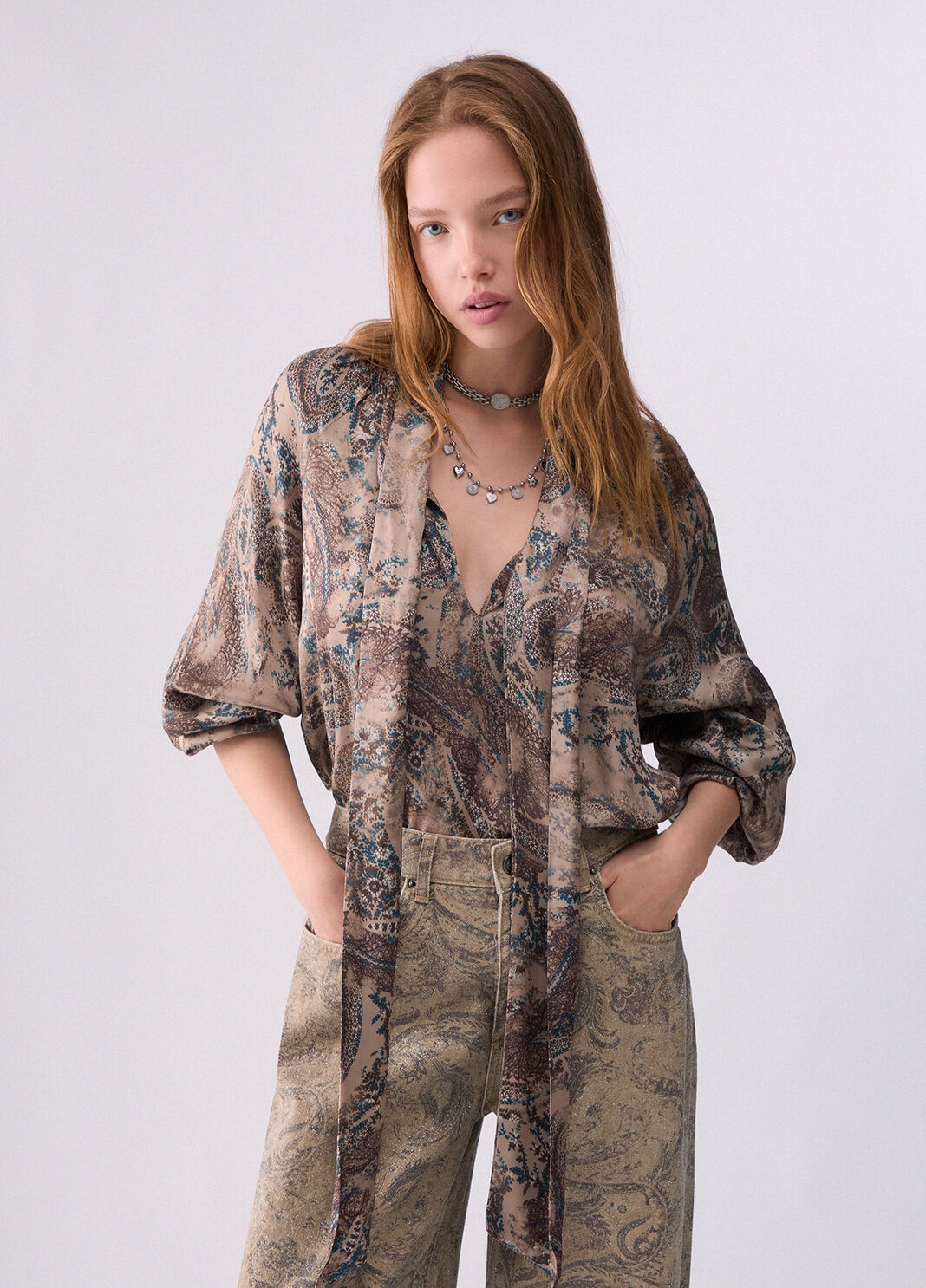 Blouse in satin printed cashmere Liu Jo - large image number 0
