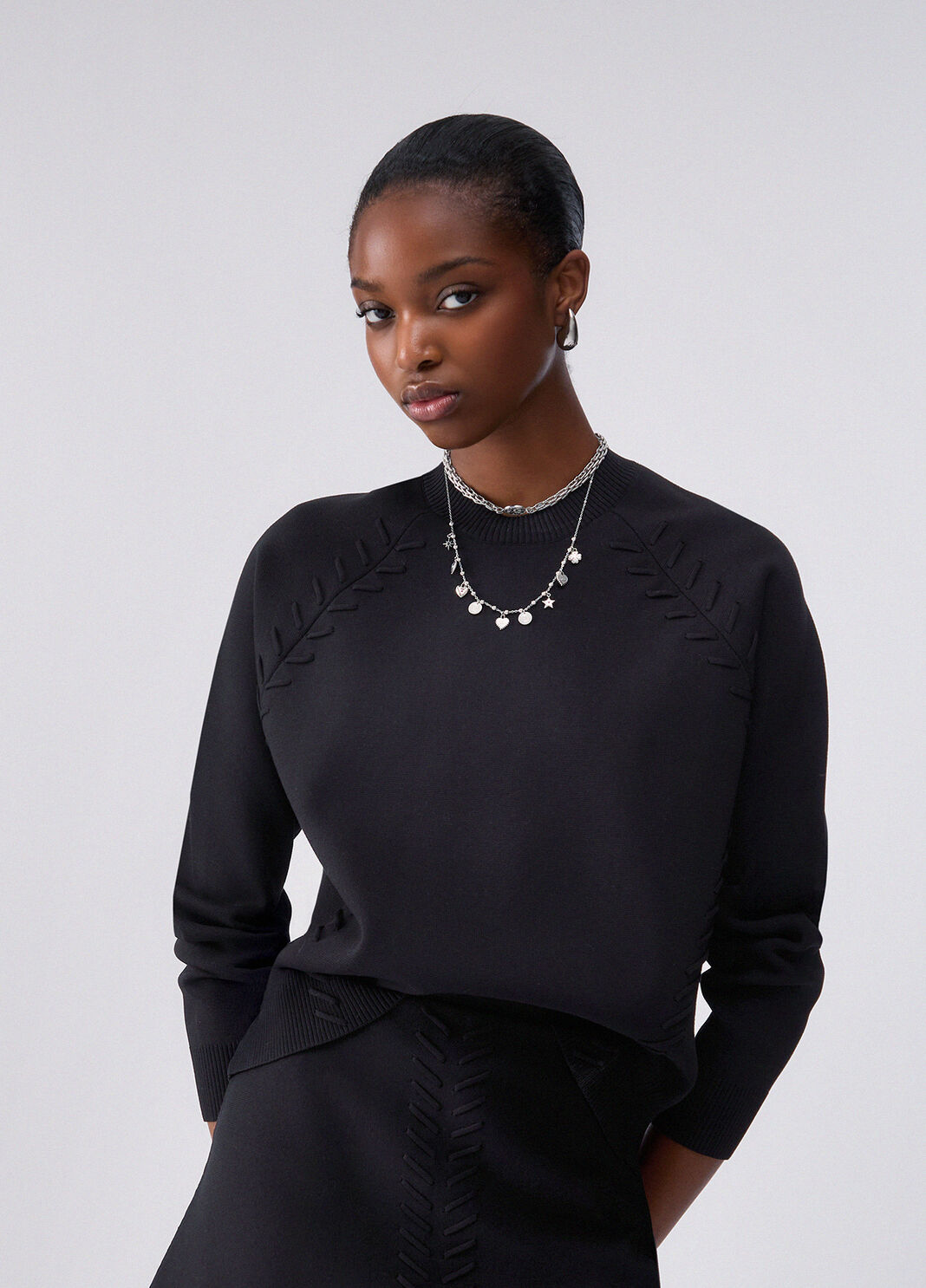 Boxy sweater with braided details black Liu Jo - large image number 0