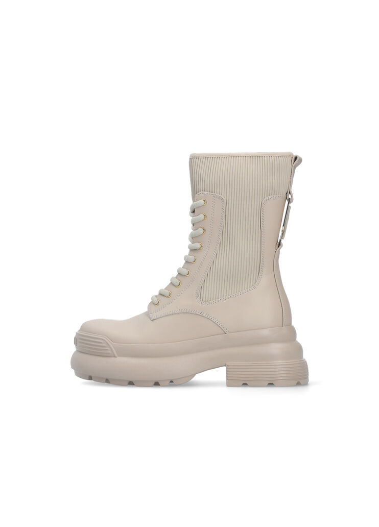 Platform combat boots in leather with pleats taupe Liu Jo - large image number 4 Platform combat boots in leather with pleats taupe Liu Jo - large image number 4