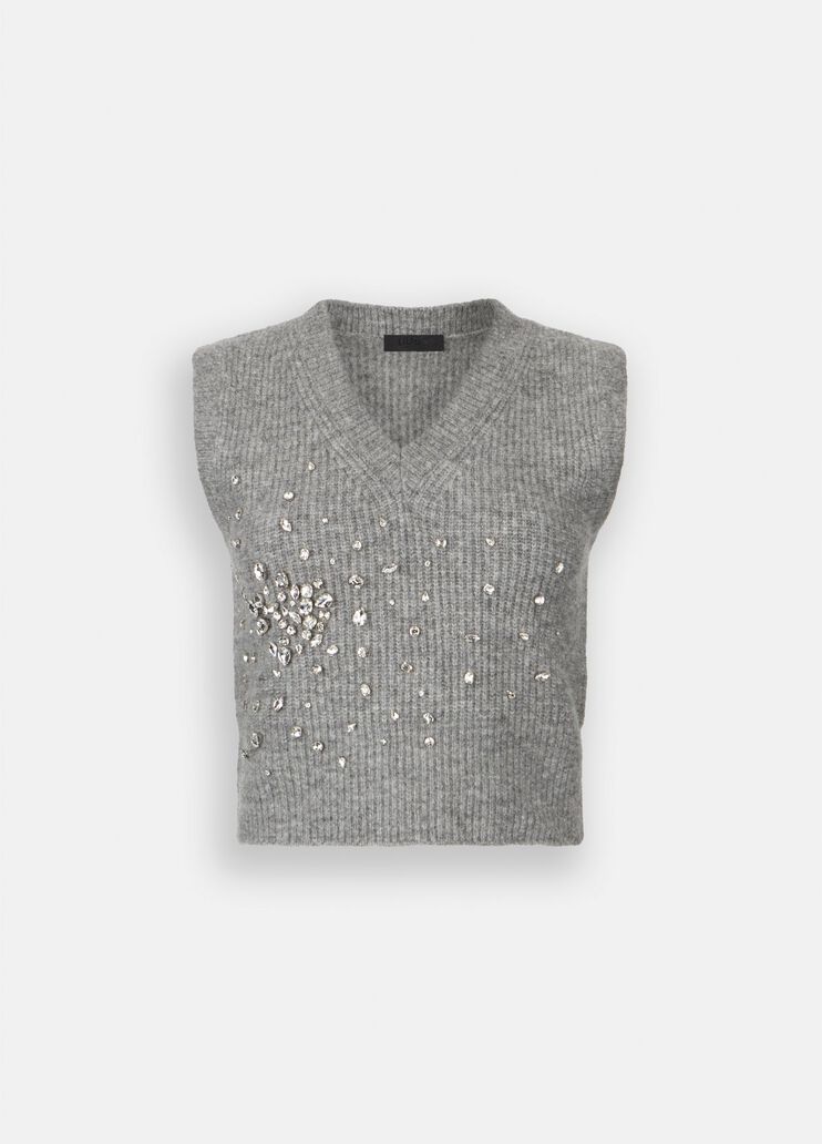 Шерстяной топ со стразами серый Liu Jo - large image number 6