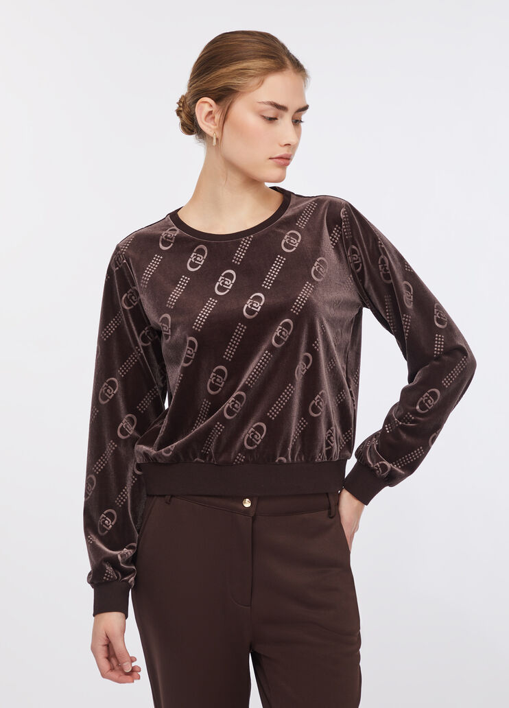 Chenille sweatshirt with logo chocolate Liu Jo - large image number 0