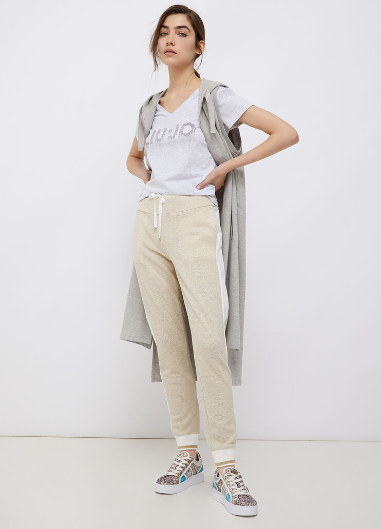 Pantalon en coton molletonné or clair et blanc Liu Jo - large image number 3 Pantalon en coton molletonné or clair et blanc Liu Jo - large image number 3
