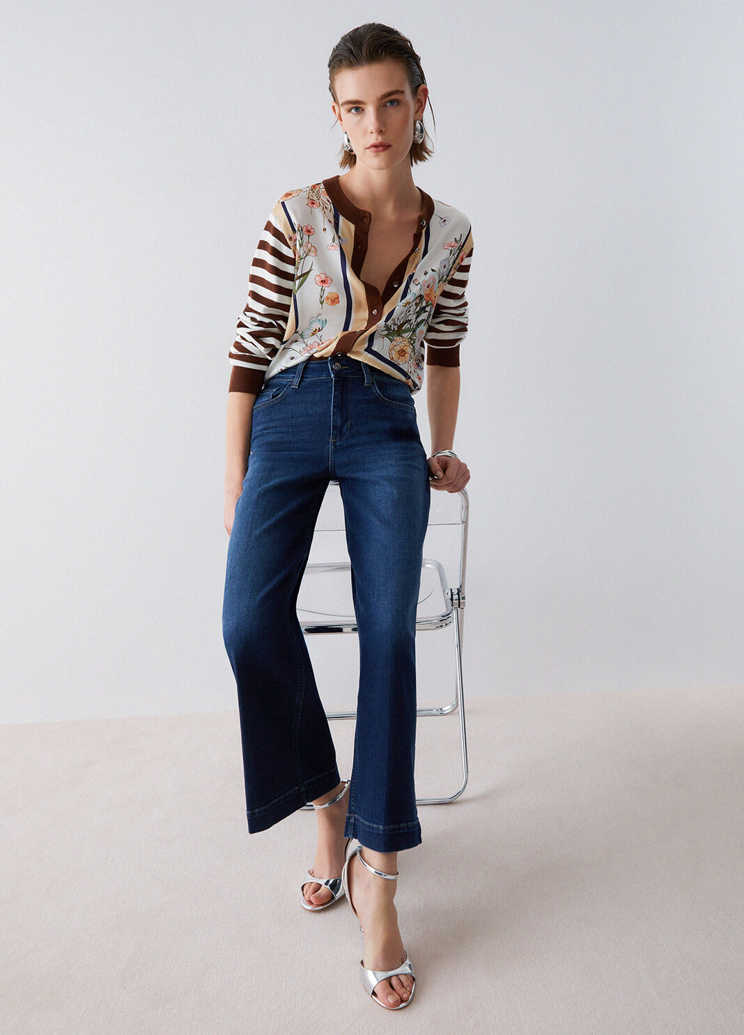 Flared jeans with rhinestones dark blue denim Liu Jo - large image number 3