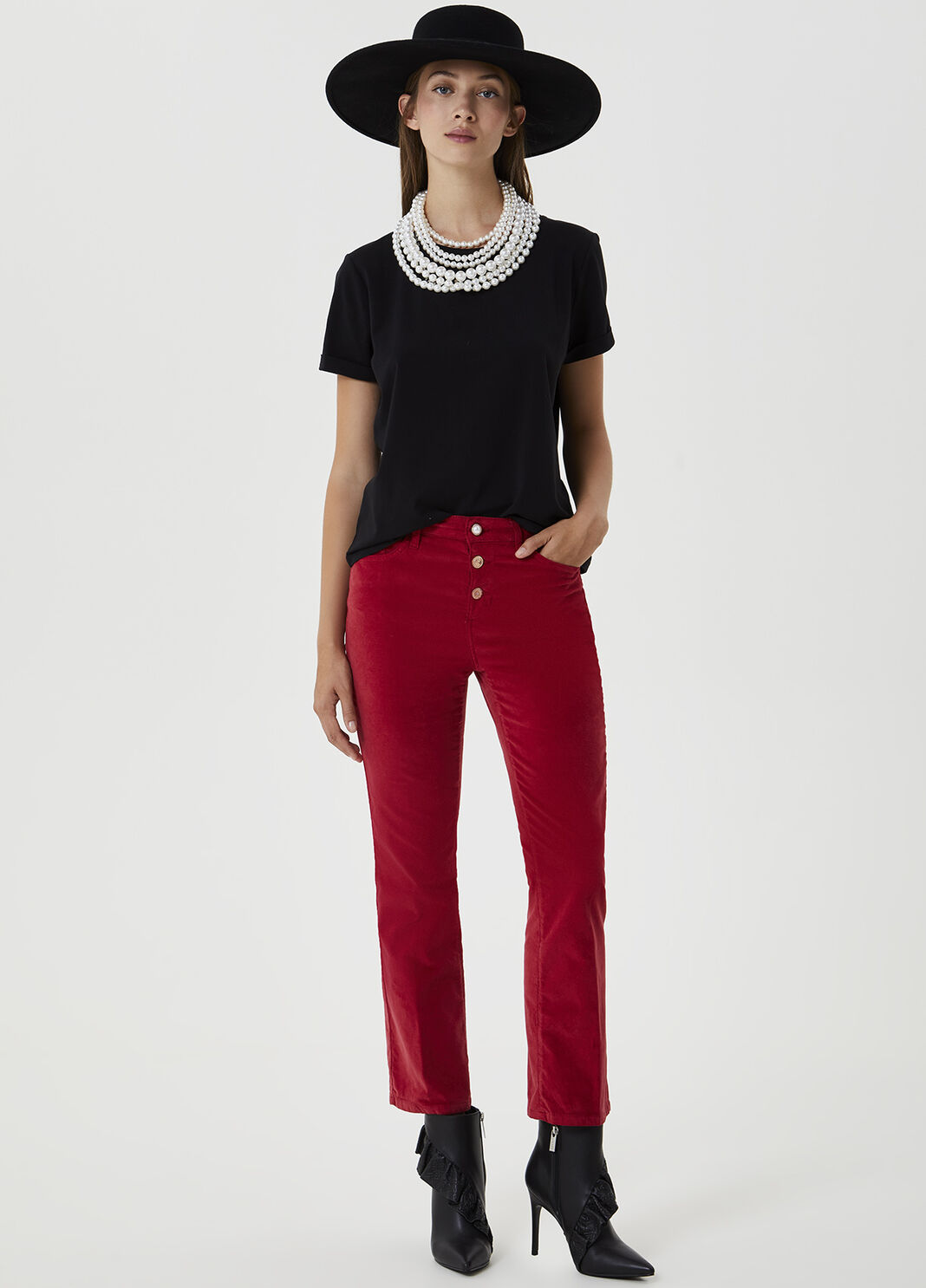 High-rise velvet trousers Cherry Red Liu Jo - large image number 3
