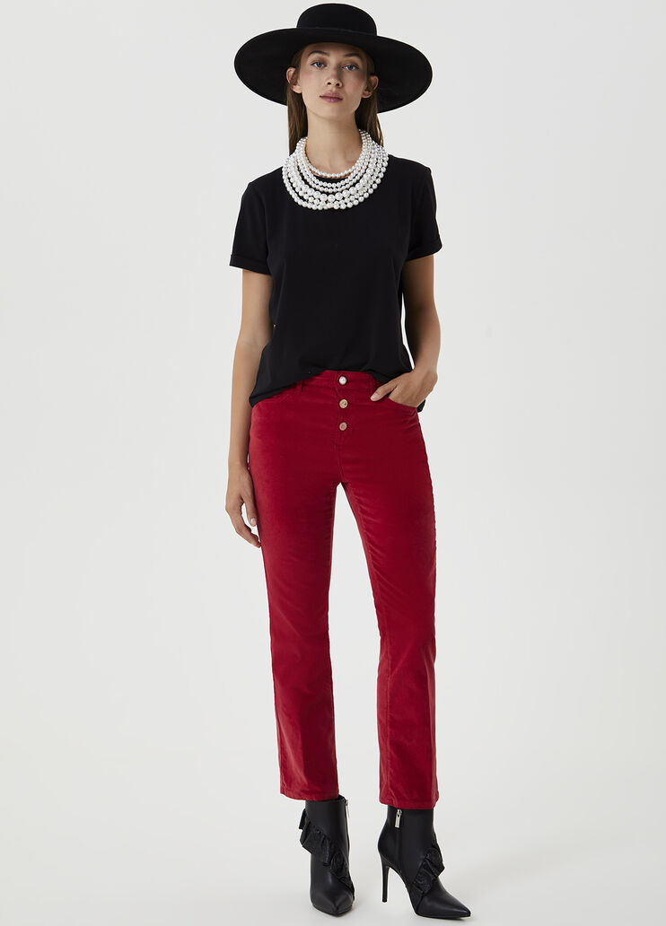 High-rise velvet trousers Cherry Red Liu Jo - large image number 3 High-rise velvet trousers Cherry Red Liu Jo - large image number 3