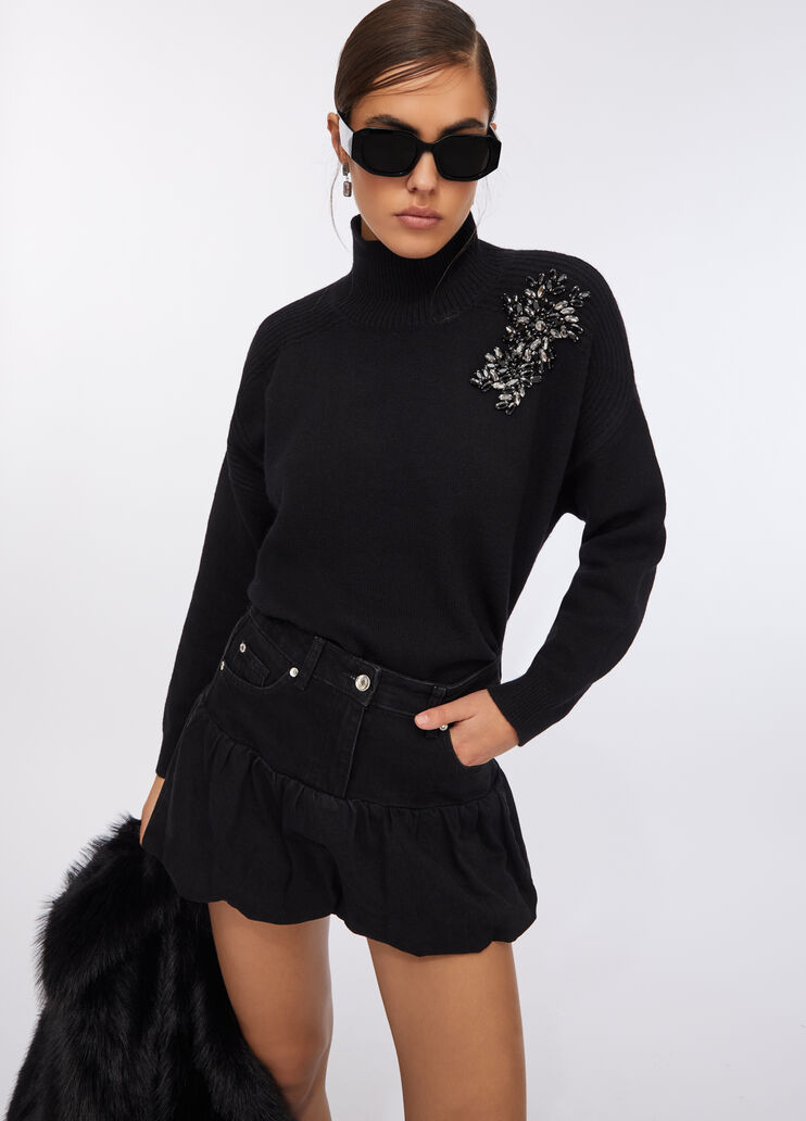 100% wool jumper with bejewelled embroidery black with embroidery Liu Jo - medium