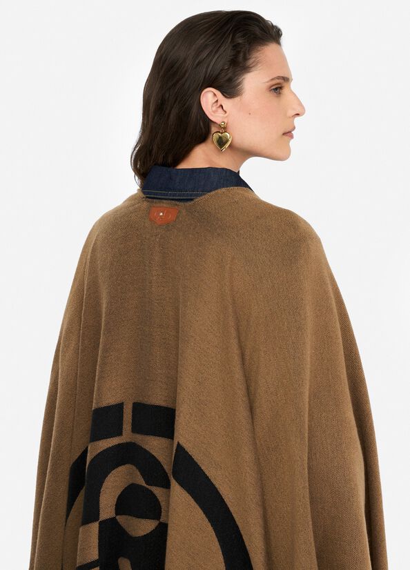 Poncho con logo e frange cammello Liu Jo - medium