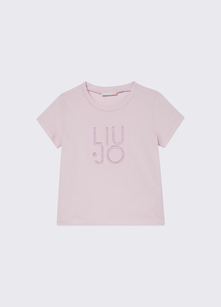 T-shirt con logo e strass rosa Liu Jo - medium