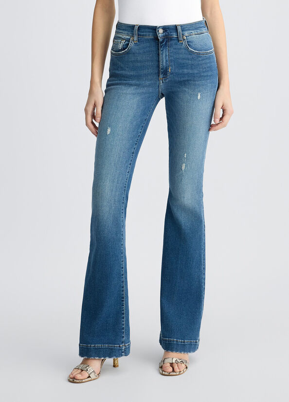 Flared jeans with rhinestones dark blue denim Liu Jo - large image number 0