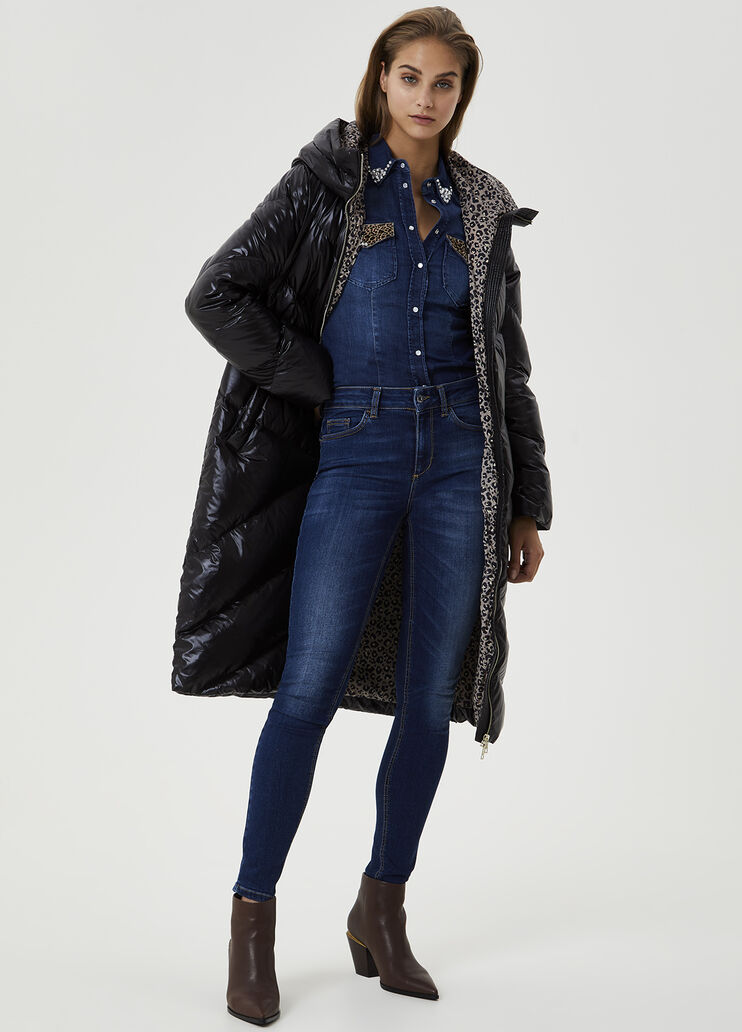 Longline down jacket with hood Black Liu Jo - large image number 3