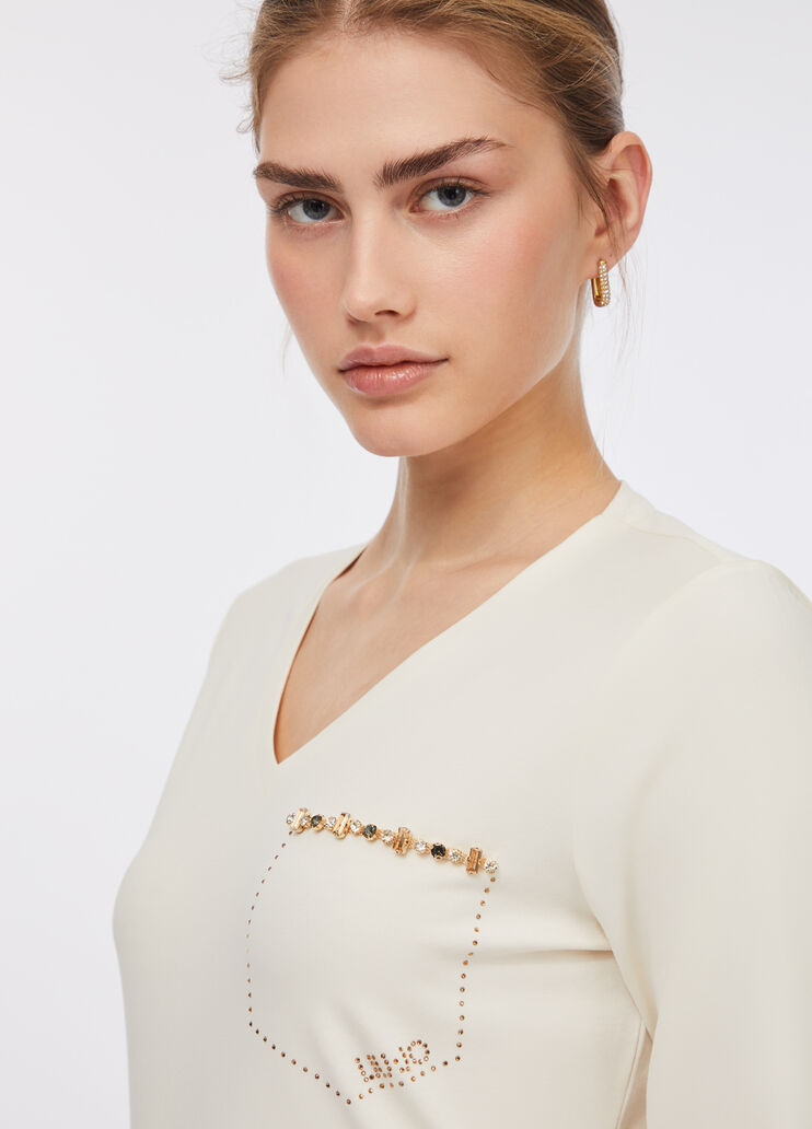 T-shirt with rhinestones milk white Liu Jo - large image number 2