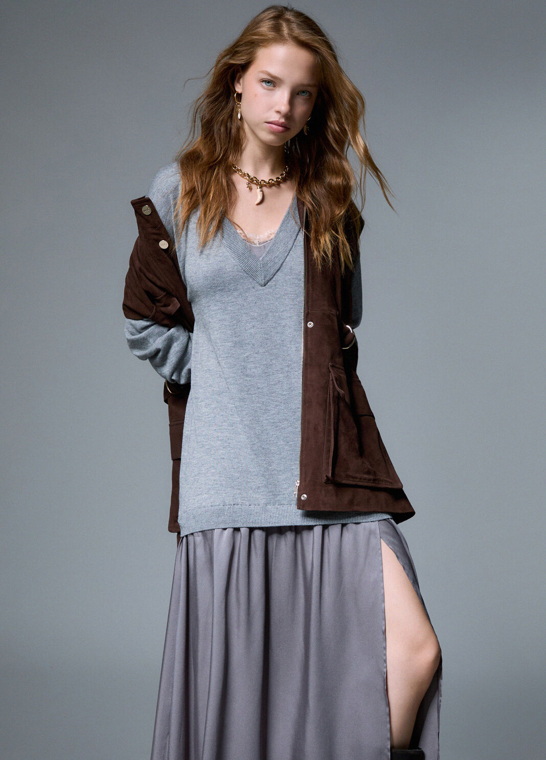 Long wool blend dress grey m&eacute;lange Liu Jo - large image number 3
