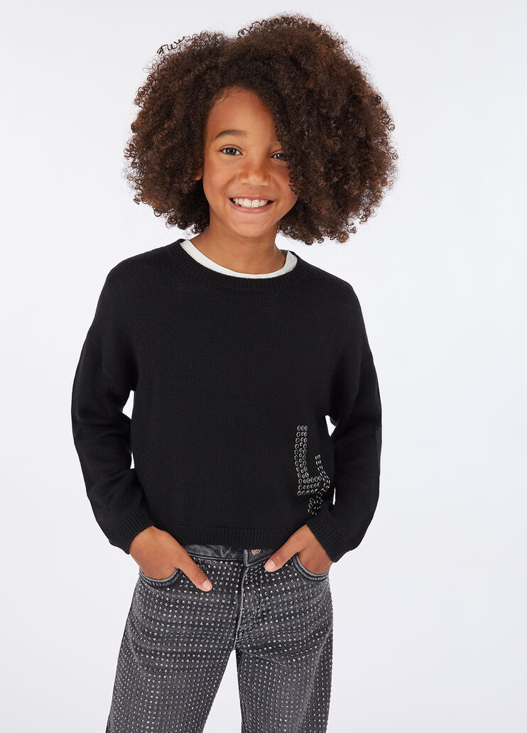 Wool jumper with logo and rhinestones black Liu Jo - medium Wool jumper with logo and rhinestones black Liu Jo - medium