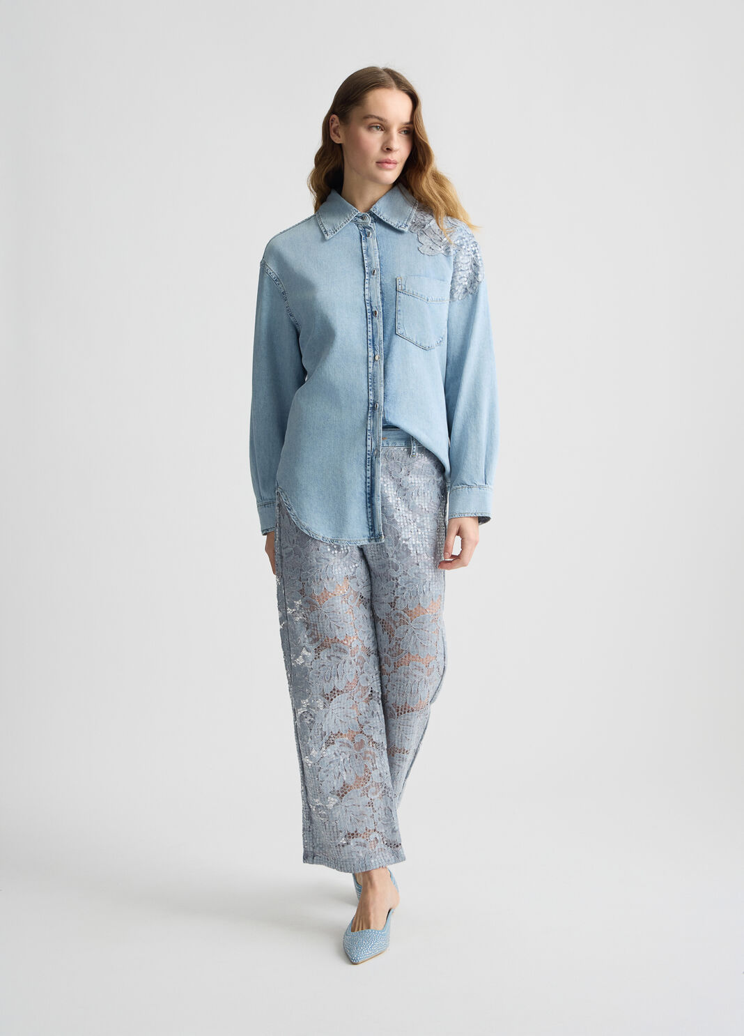 Flare-Hose aus Spitze Helles Denimblau Liu Jo - large image number 3