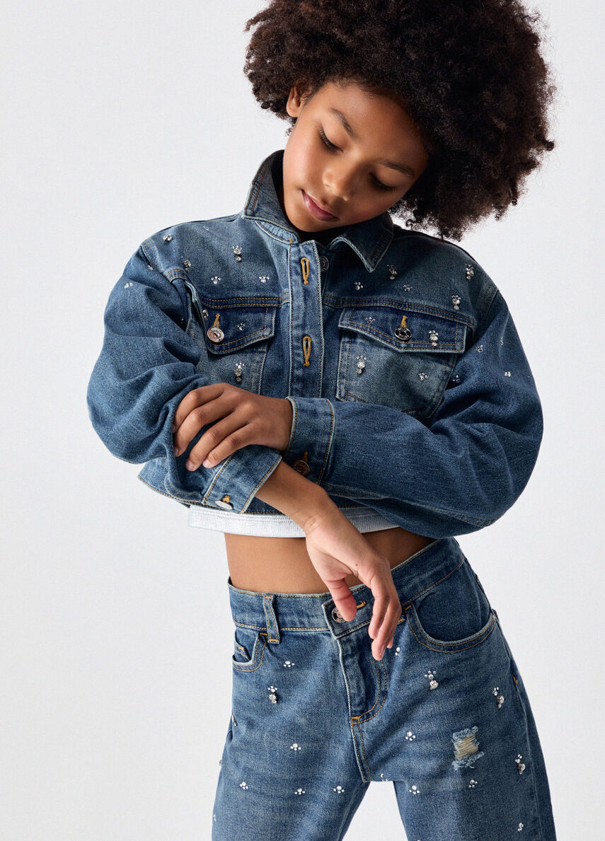 Denim jacket with jewel embroidery colour blue denim | Liu Jo