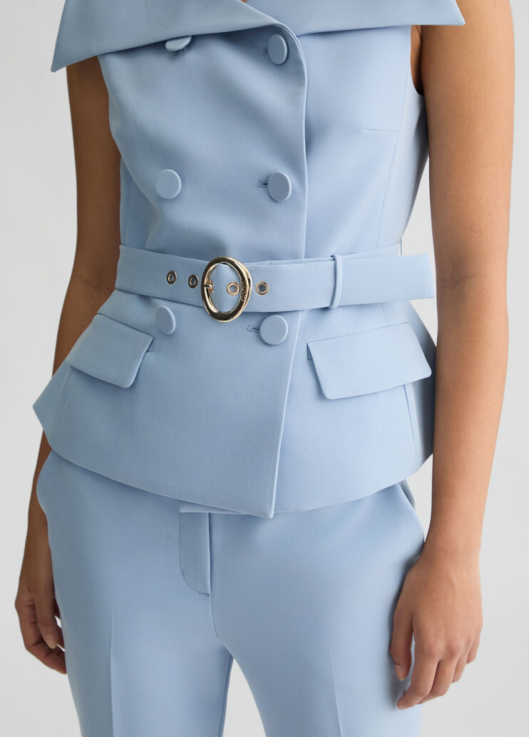Double-breasted waistcoat with belt light blue Liu Jo - large image number 4 Double-breasted waistcoat with belt light blue Liu Jo - large image number 4