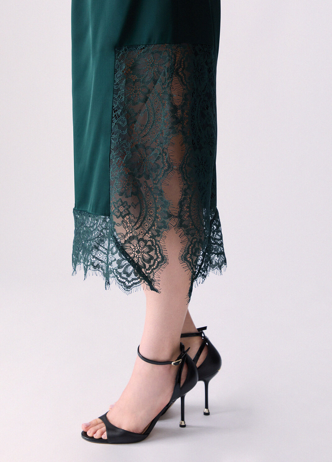 Satin midi skirt with Valenciennes lace dark green Liu Jo - large image number 4