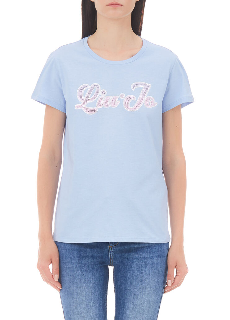 Eco-friendly T-shirt with logo light blue Liu Jo - large image number 0