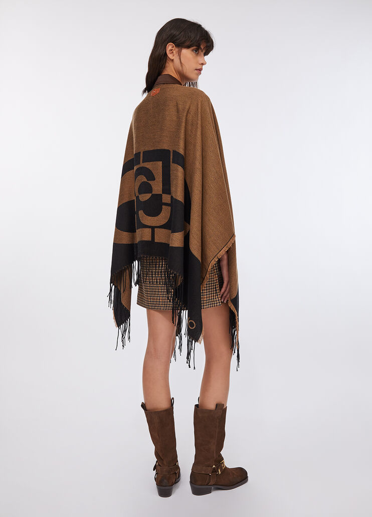 Poncho with logo and fringes camel Liu Jo - large image number 1