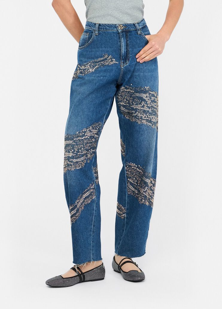 Balloon jeans with studs and gemstones blue denim Liu Jo - large image number 0 Balloon jeans with studs and gemstones blue denim Liu Jo - large image number 0