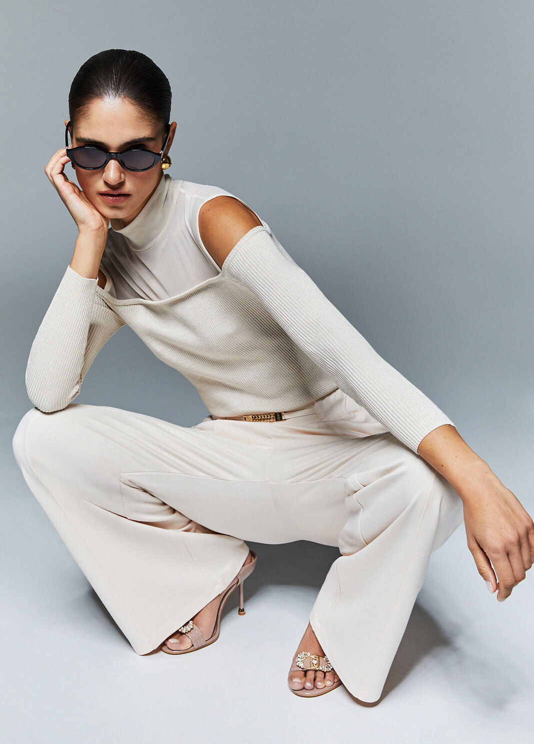 Pullover mit Mesh-Eins&auml;tzen Champagner Liu Jo - large image number 3