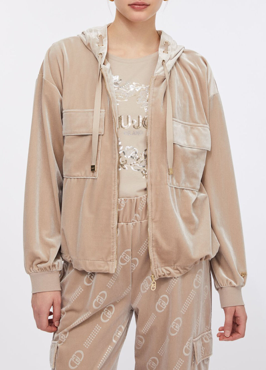 Sweatshirt in chenille with hood champagne Liu Jo - large image number 0