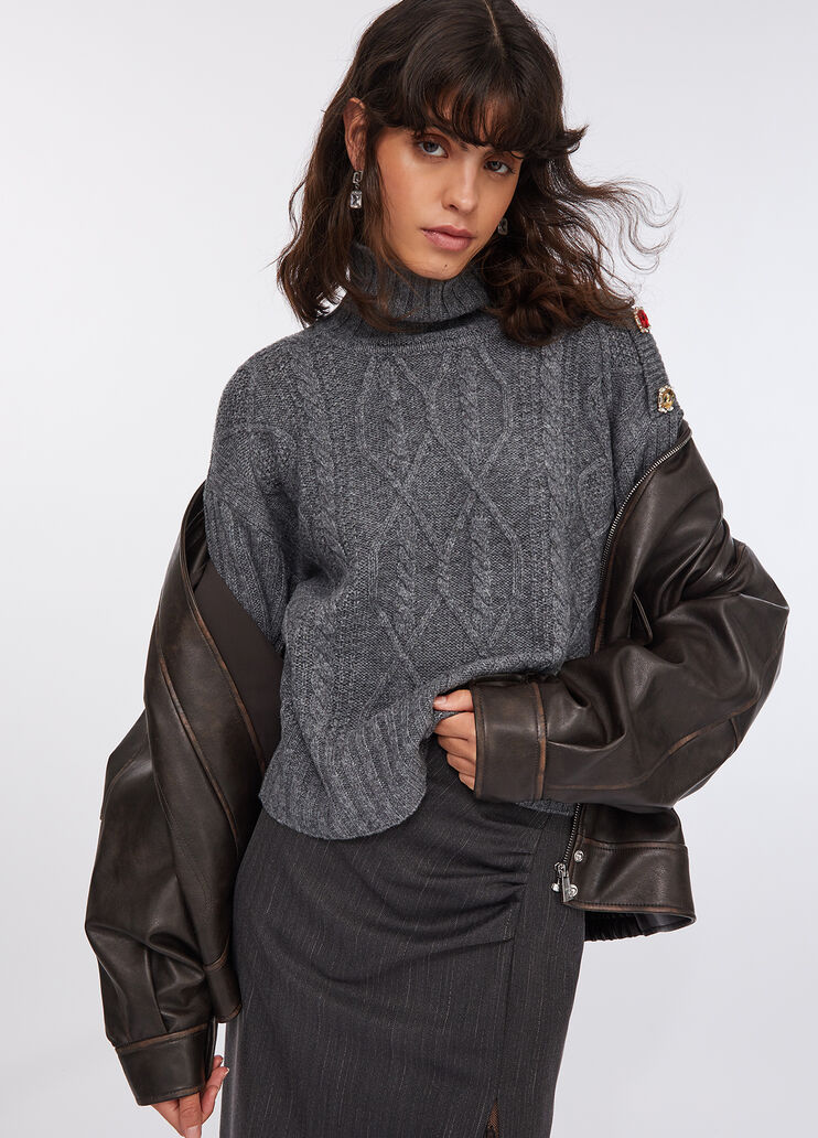 Rollkragenpullover aus Wolle mit Schmuckknöpfen Grau Liu Jo - large image number 4