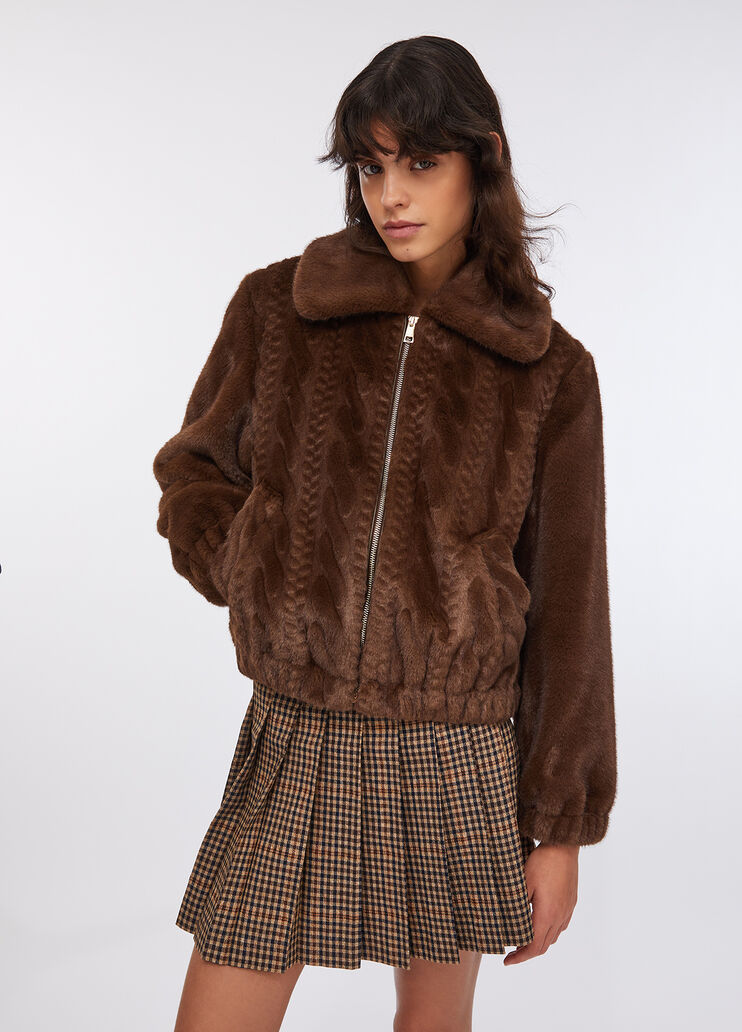 Teddy bomber jacket with cable knit detailing chocolate Liu Jo - medium Teddy bomber jacket with cable knit detailing chocolate Liu Jo - medium