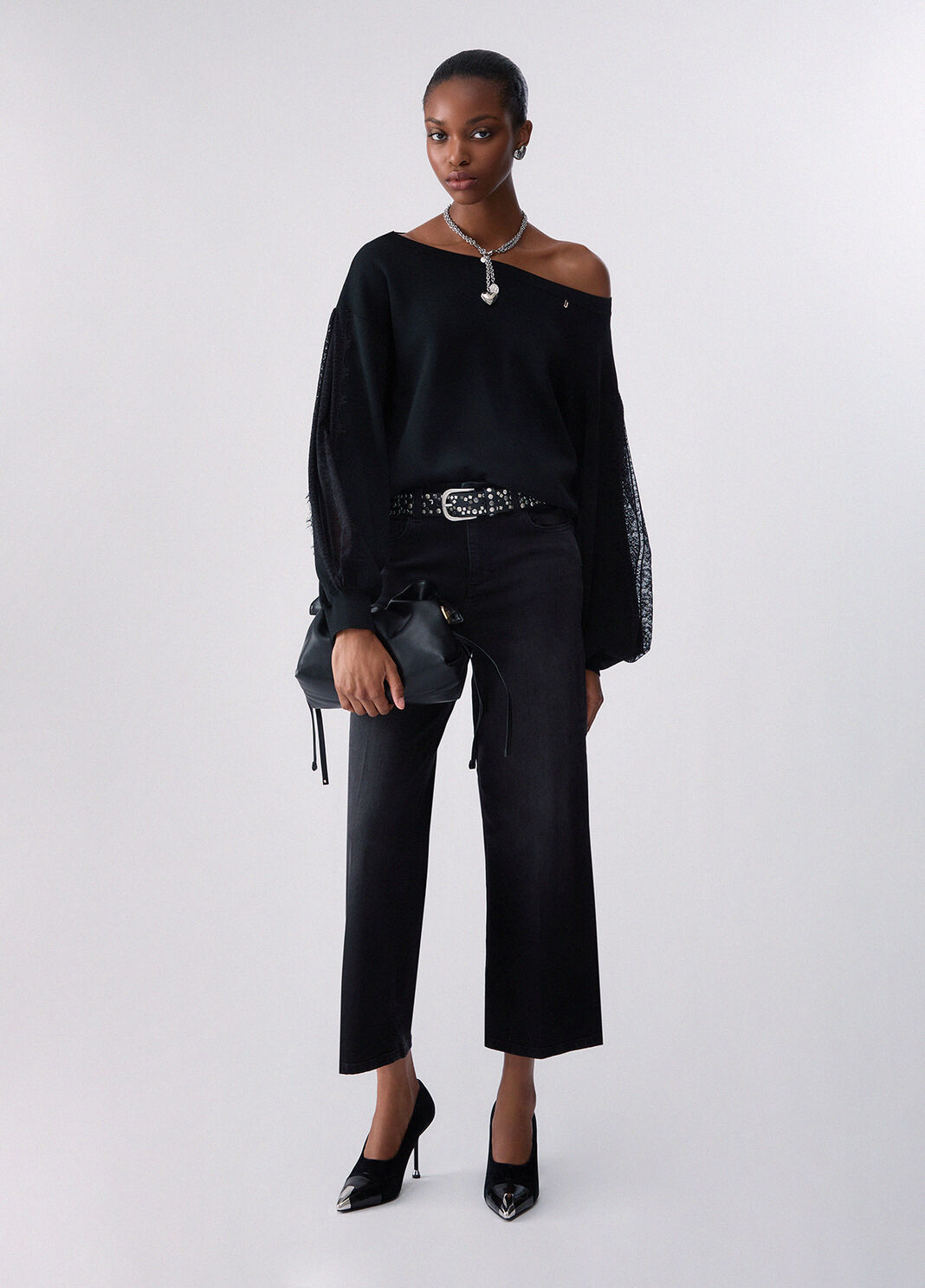 Sweater with lace inserts black Liu Jo - large image number 5