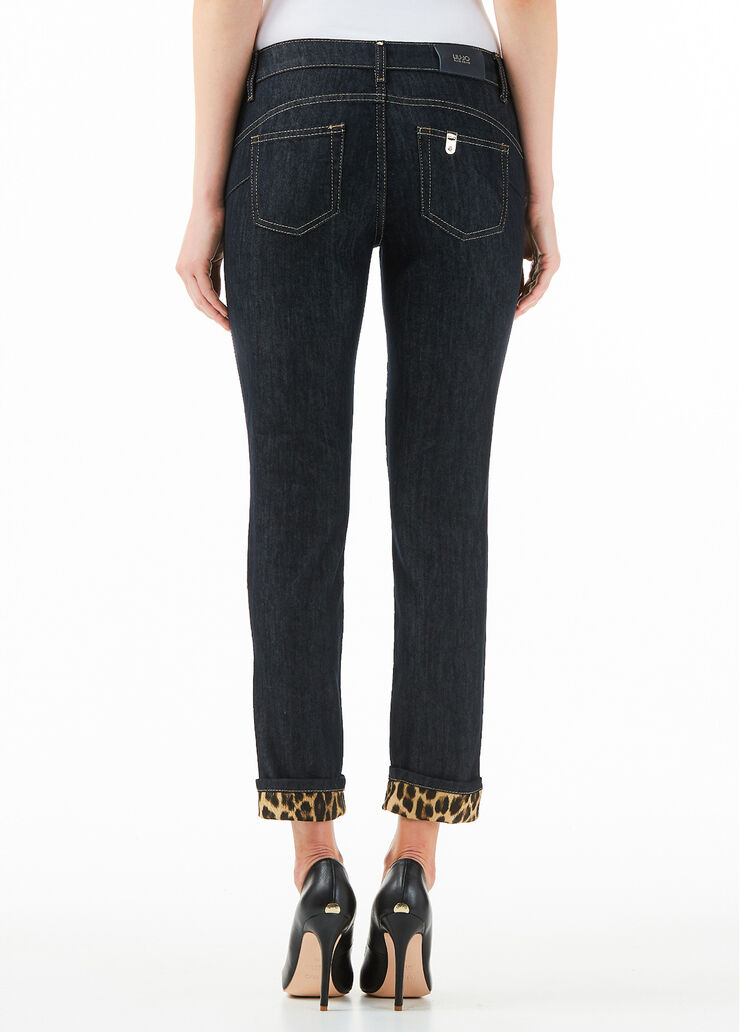 Cropped jeans with leopard print turn-up. Normal wash Liu Jo - large image number 1