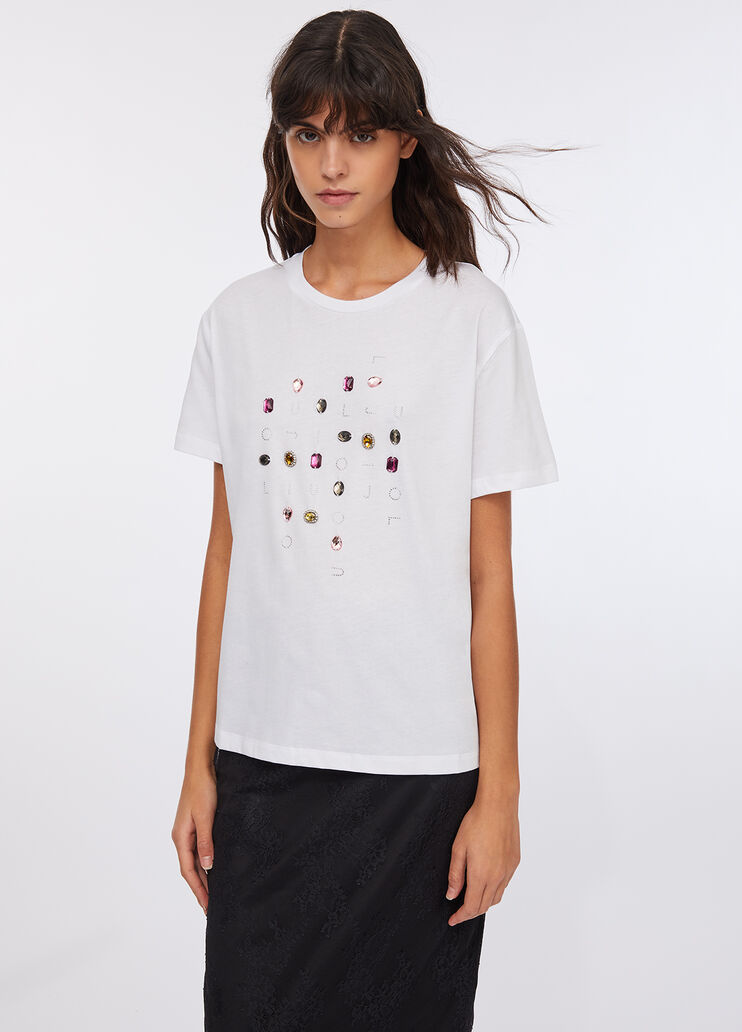 T-shirt with appliqués white/colored gemstones Liu Jo - large image number 0